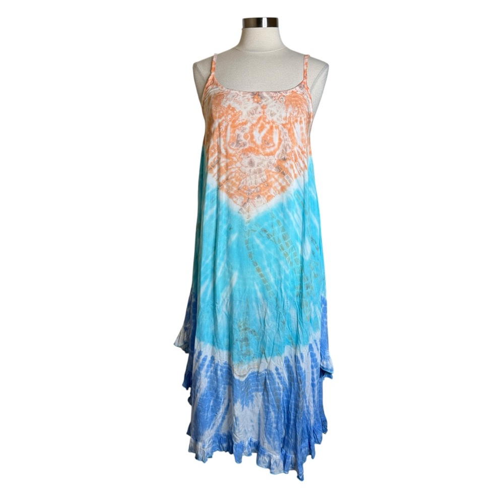 Lani Lau Tie Dye Waikiki Flamenco Hawaiian Maxi Dress Womens Size S M New NWT